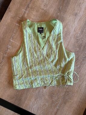 Zara Lime Green Striped Wrap Tank Top